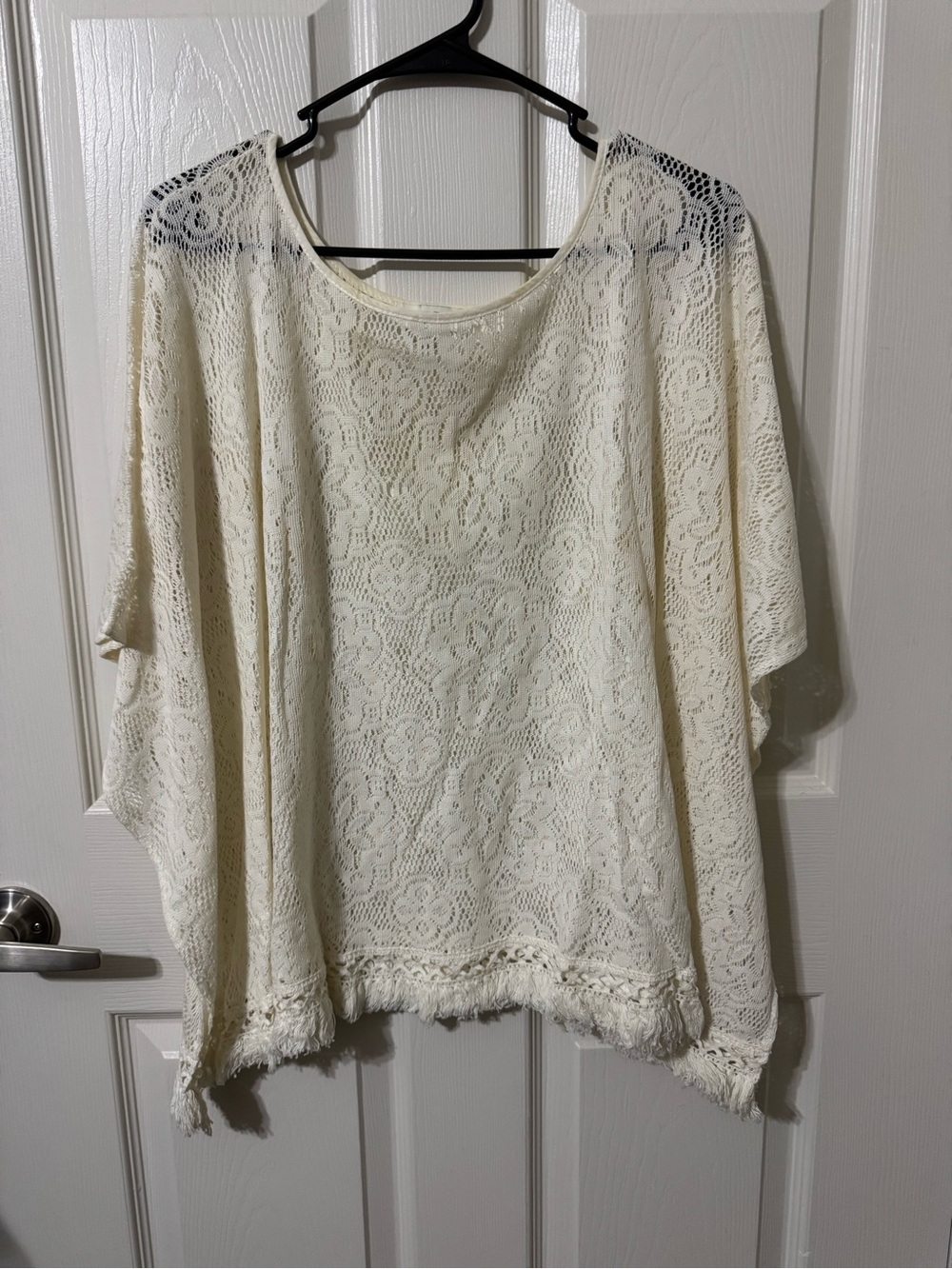 Umgee Cream Lace Crochet Tunic with Fringe Hem